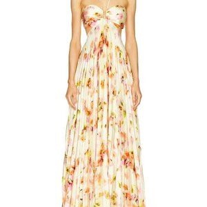 FABRIC  From A.L.C. FLORAL SATIN PLEATED MOIRA MAXI DRESS YELLOW MULTI